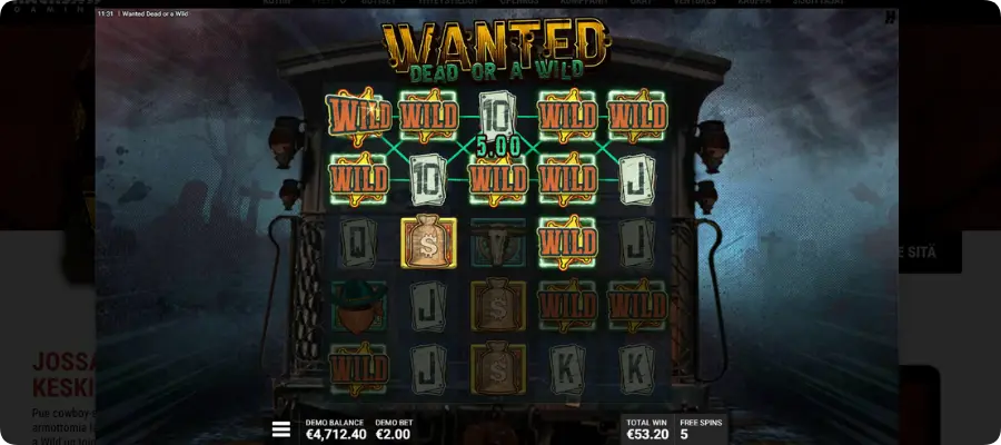 Sticky wildit lukittuina The Great Train Robbery -bonuksessa Wanted Dead or a Wild